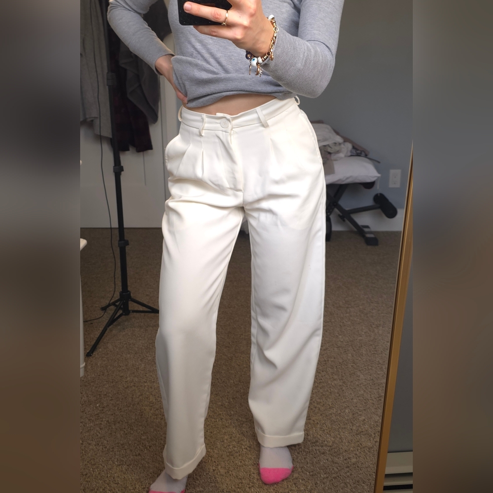 White High-Waisted Wide-Leg Trousers